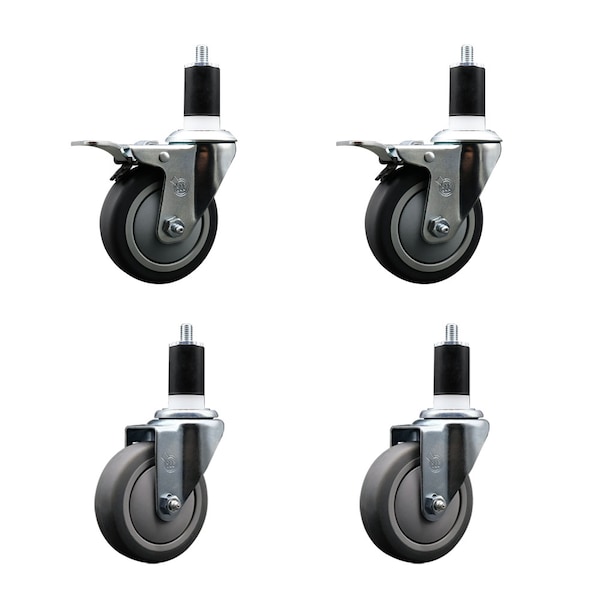 Service Caster 4'' SS Thermoplastic Rubber Swivel 1-1/2'' Expanding Stem Caster Set 2 Total Lock Brakes, 4PK SCC-SSEXTTL20S414-TPRB-2-S-2-112 - main